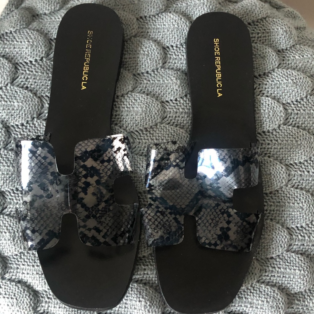 Clear Black Snake Print Sandals